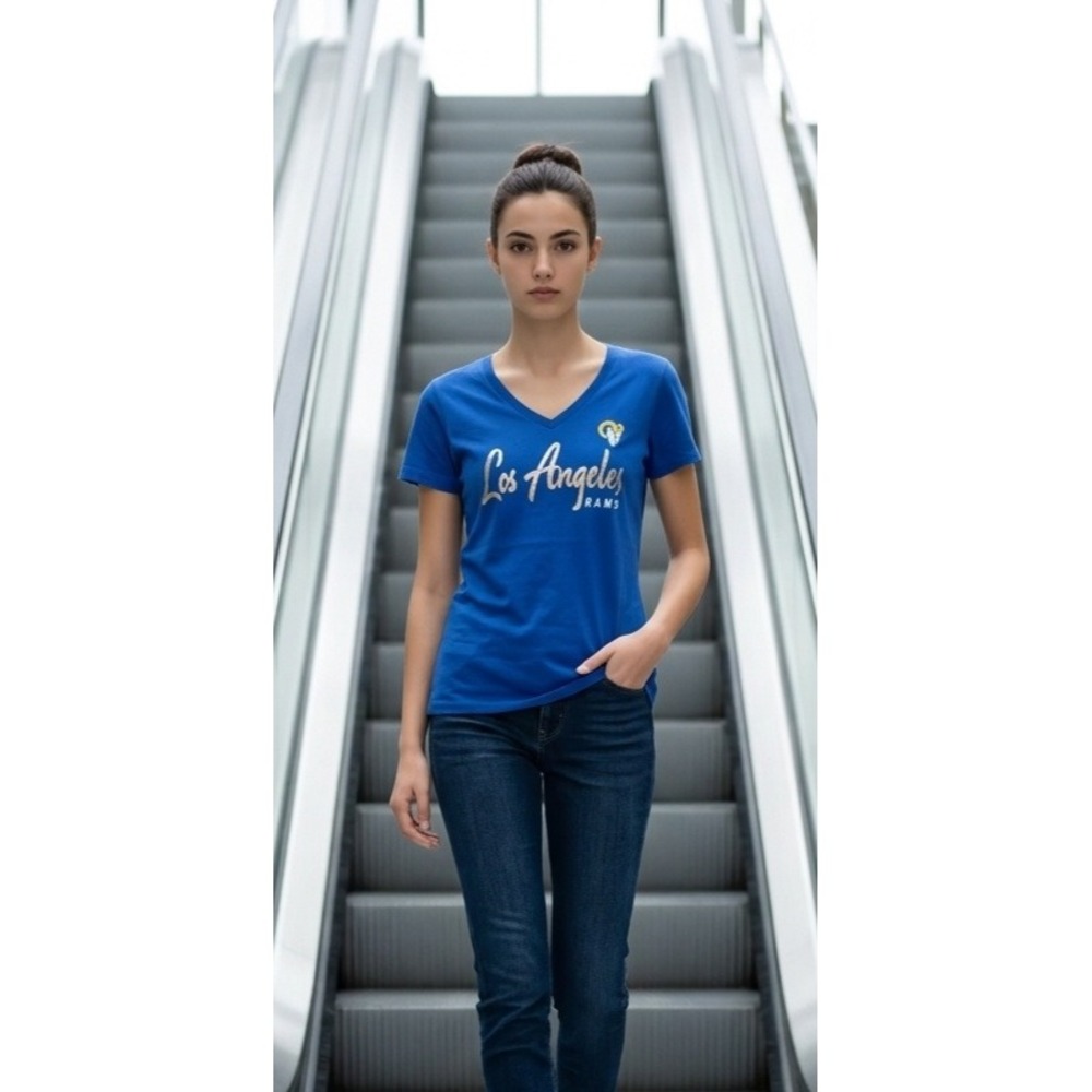 Fanatics NFL Los Angeles Rams Womens XL Blue V-Neck T-Shirt New With Tags